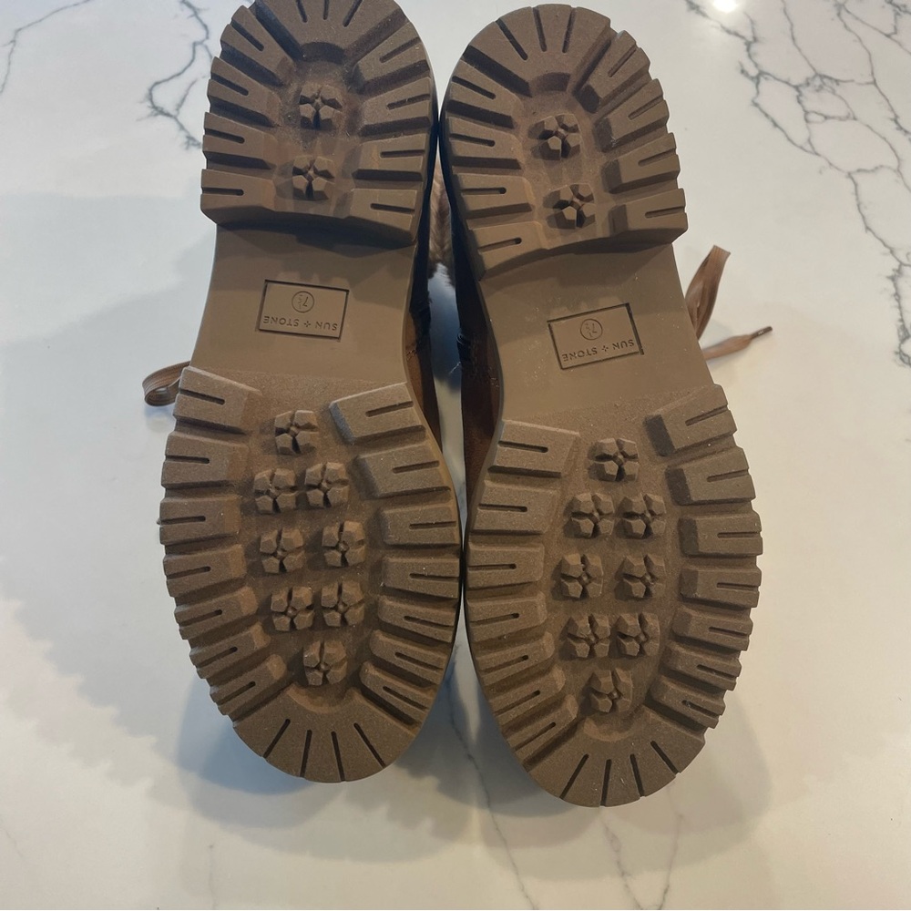 Sun + Stone Orlaaf Faux Fur Cold Weather Lug Sole, Combat, Lace-Up Ankle Boots - Picture 11 of 13